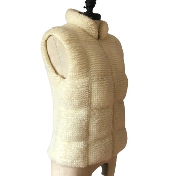 Vtg Cream Knit Quilted Puffer Vest Looped Curly Yarn - Picture 6 of 14